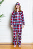flannel red tartan pajamas on model from front