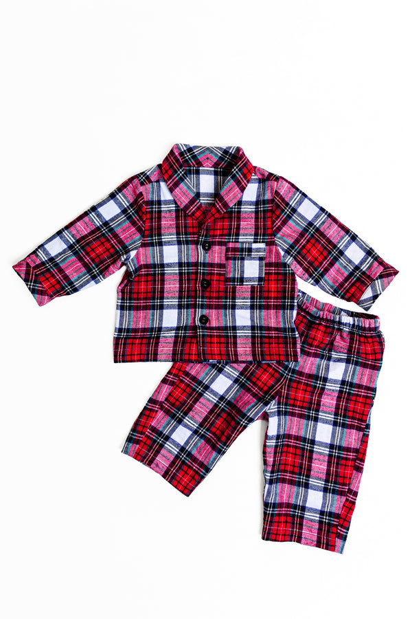 KIDS PLAYSUIT - RED TARTAN